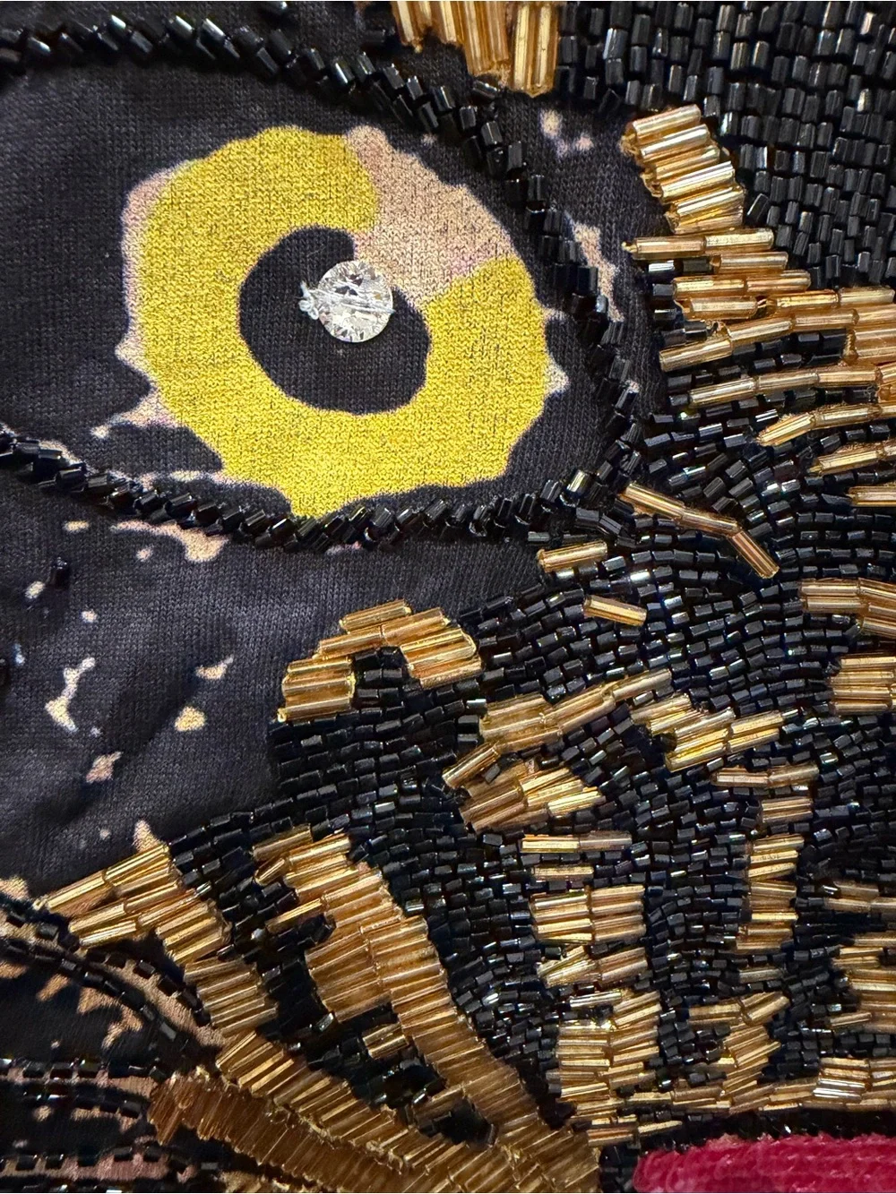 Gucci Black Tee with Large Beaded Tiger Face Graphic